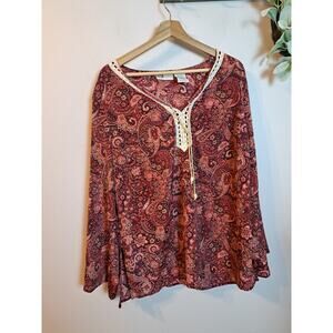 Faded Glory Women's Boho Flowy Paisley Light Weight Long Sleeve Sz 18